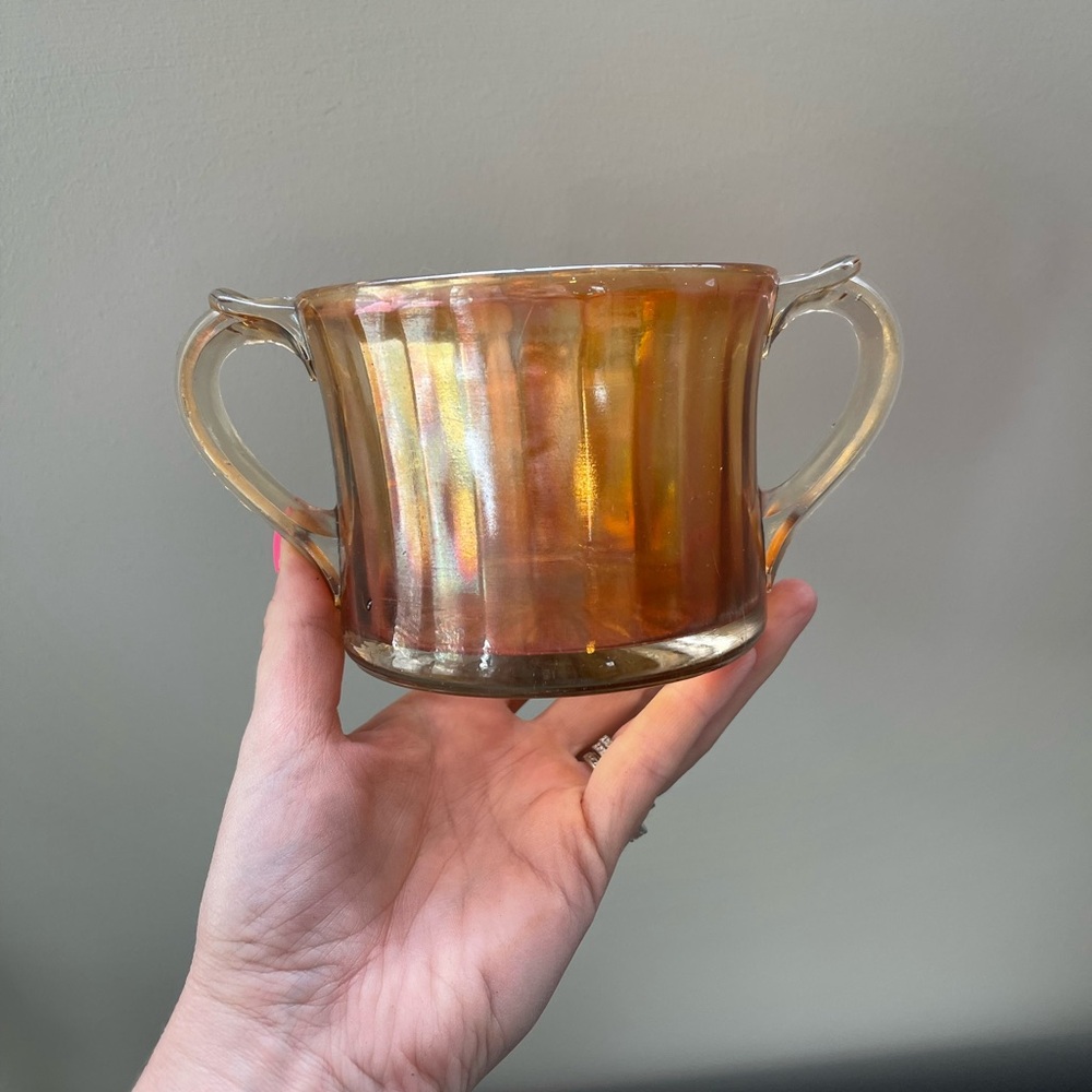 Vintage Marigold Iridescent Carnival Glass Sugar bowl With 2 Handles